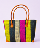 Raffia Striped Handbag Large in Liquorice Allsorts Madagascan