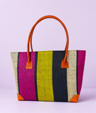 Raffia Striped Handbag Small in Liquorice Allsorts Madagascan