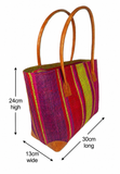 Raffia Striped Handbag Small in Rosy Apple Madagascan