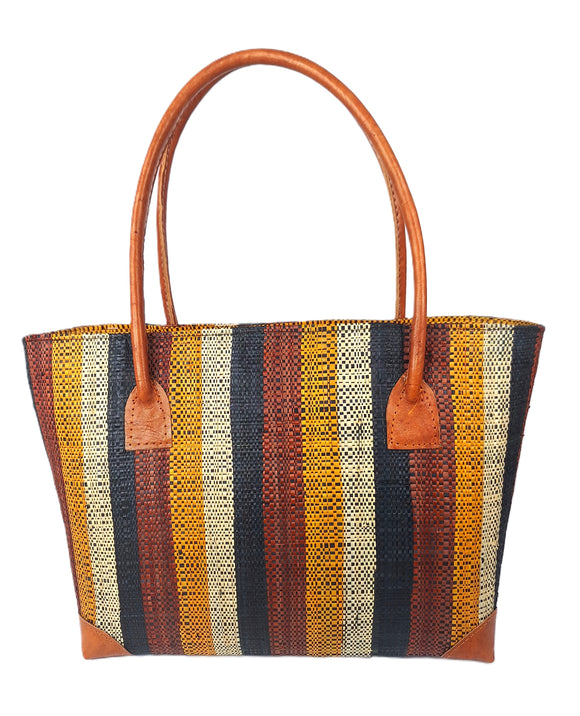 Raffia Striped Handbag Small in Butterscotch