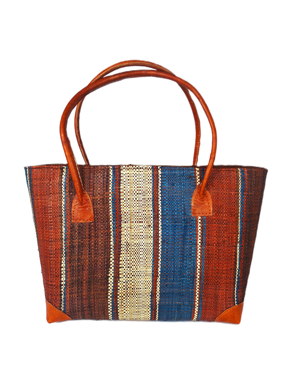 Raffia Striped Handbag Small in Fizzy Cola Madagascan