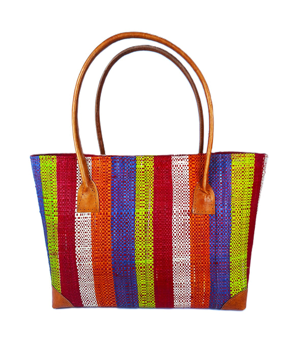 Raffia Striped Handbag Small in Fruit Salad Madagascan