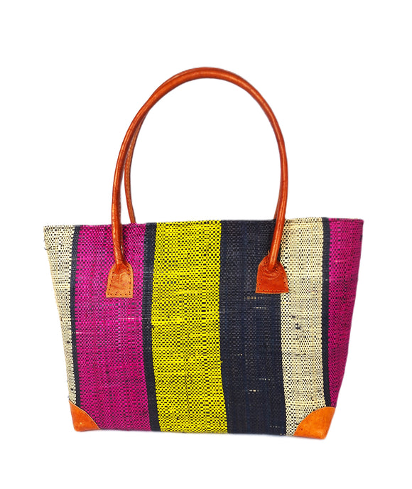 Raffia Striped Handbag Small in Liquorice Allsorts Madagascan