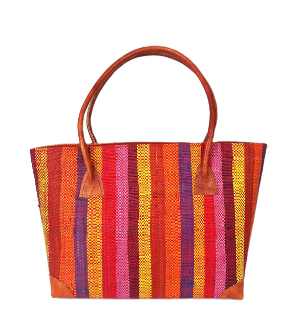Raffia Striped Handbag Small in Lollipop Madagascan