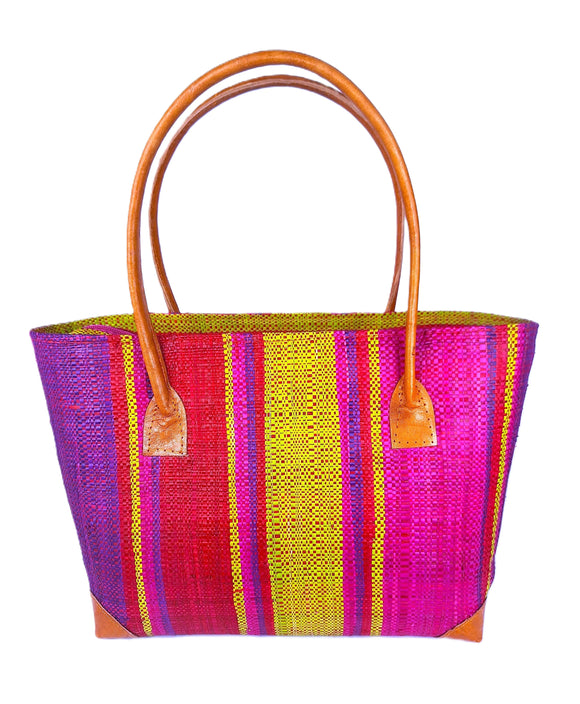 Raffia Striped Handbag Large in Rosy Apple