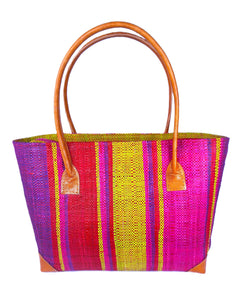 Raffia Striped Handbag Small in Rosy Apple Madagascan