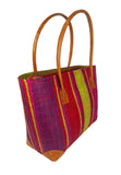 Raffia Striped Handbag Small in Rosy Apple Madagascan
