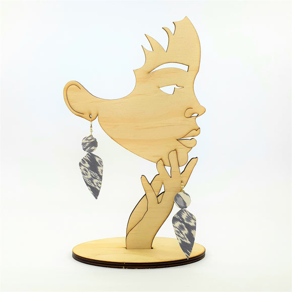 Spearhead Drop Ikat Silk Earrings in Fossil Grey Cambodian