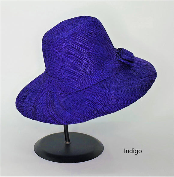 Flat Brim Raffia Sunhat in Dark Indigo Madagascan