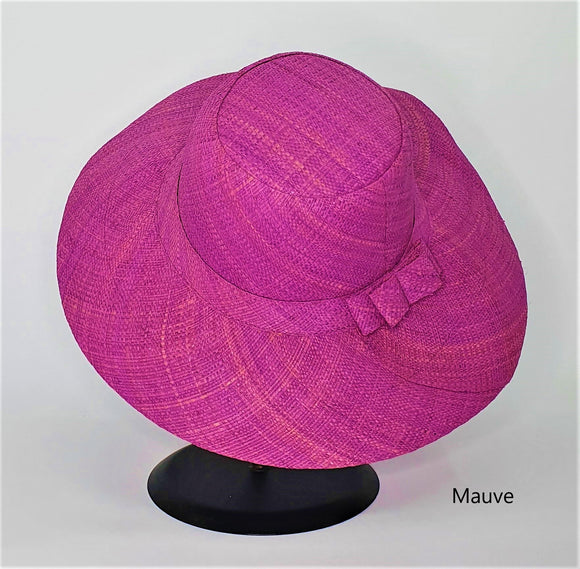 Flat Brim Raffia Sunhat in Mauve Madagascan