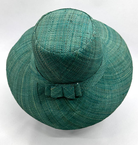 Flat Brim Raffia Sunhat in Turquoise Blue Madagascan