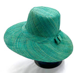 Flat Brim Raffia Sunhat in Turquoise Blue Madagascan