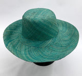 Flat Brim Raffia Sunhat in Turquoise Blue Madagascan