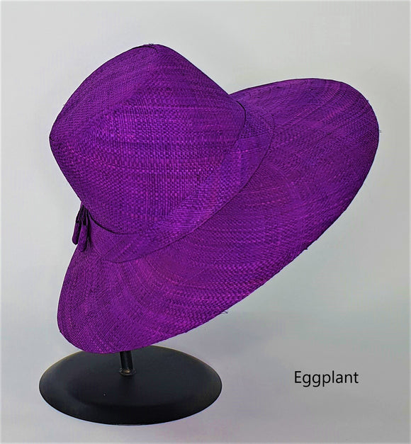 Flat Brim Raffia Sunhat in Eggplant Madagascan