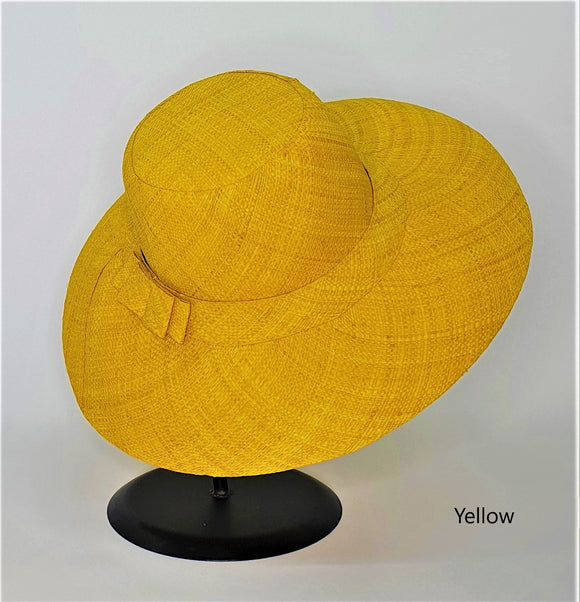 Flat Brim Raffia Sunhat in Yellow Madagascan