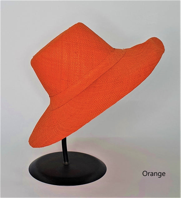 Flat Brim Raffia Sunhat in Orange Madagascan