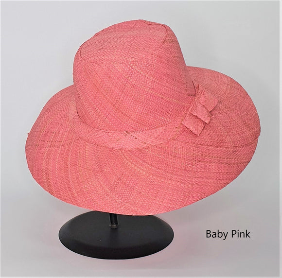 Flat Brim Raffia Sunhat in Baby Pink Madagascan
