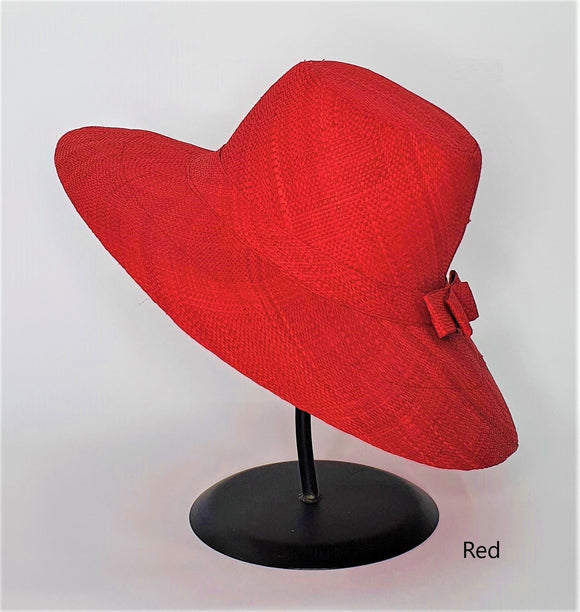 Flat Brim Raffia Sunhat in Red