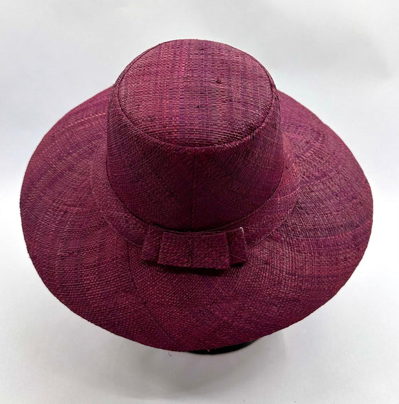 Flat Brim Raffia Sunhat in Wine Madagascan