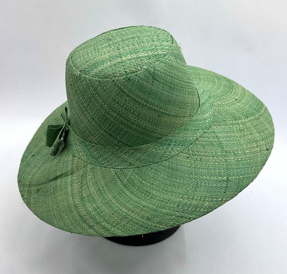 Flat Brim Raffia Sunhat in Light Sea Green Madagascan