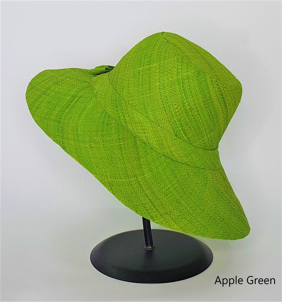 Flat Brim Raffia Sunhat in Apple Green Madagascan