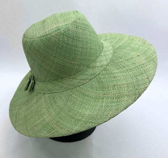 Flat Brim Raffia Sunhat in Pale Green Madagascan
