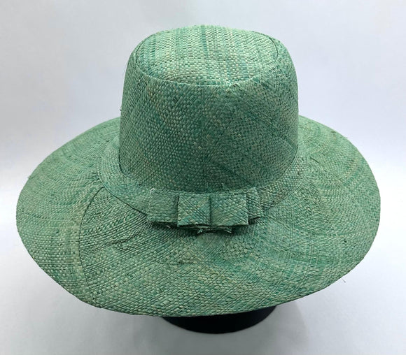 Flat Brim Raffia Sunhat in Light Sea Green Madagascan