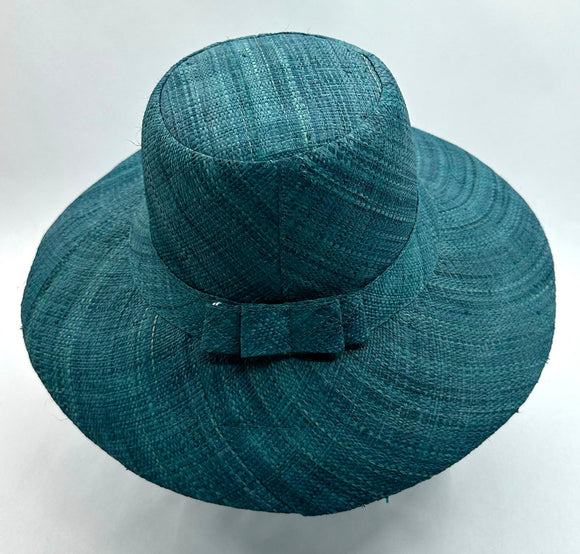 Flat Brim Raffia Sunhat in Peacock Blue Madagascan