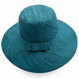 Flat Brim Raffia Sunhat in Peacock Blue Madagascan