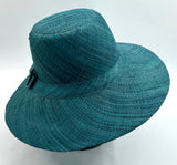 Flat Brim Raffia Sunhat in Peacock Blue Madagascan