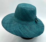 Flat Brim Raffia Sunhat in Peacock Blue Madagascan