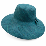Flat Brim Raffia Sunhat in Peacock Blue Madagascan