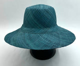 Flat Brim Raffia Sunhat in Peacock Blue Madagascan