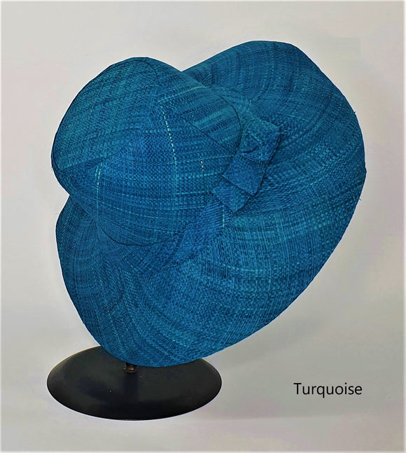 Flat Brim Raffia Sunhat in Peacock Blue Madagascan