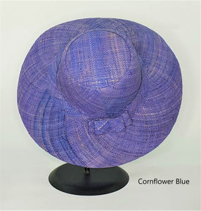 Flat Brim Raffia Sunhat in Light Cornflower Madagascan