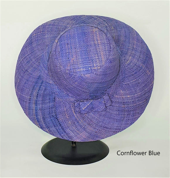 Flat Brim Raffia Sunhat in Light Cornflower Madagascan