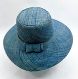 Flat Brim Raffia Sunhat in Denim Blue Madagascan