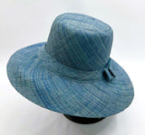 Flat Brim Raffia Sunhat in Denim Blue Madagascan