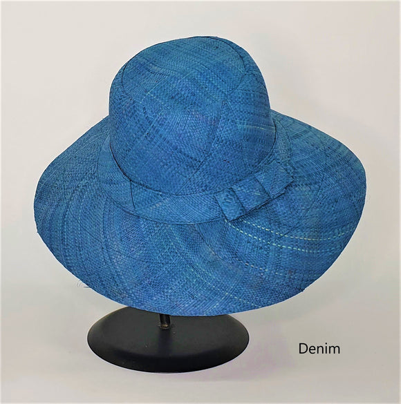 Flat Brim Raffia Sunhat in Denim