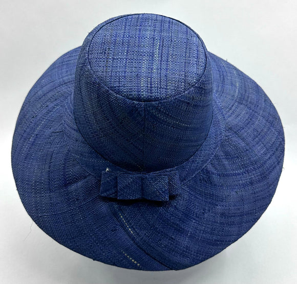 Flat Brim Raffia Sunhat in Sapphire Blue Madagascan