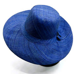 Flat Brim Raffia Sunhat in Sapphire Blue Madagascan