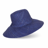 Flat Brim Raffia Sunhat in Blue Indigo Madagascan