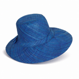 Flat Brim Raffia Sunhat in Cerulean Blue Madagascan