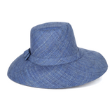 Flat Brim Raffia Sunhat in Lake Blue Madagascan