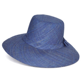 Flat Brim Raffia Sunhat in Lake Blue Madagascan
