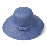 Flat Brim Raffia Sunhat in Lake Blue Madagascan