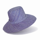 Flat Brim Raffia Sunhat in Light Cornflower Blue Madagascan