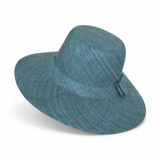 Flat Brim Raffia Sunhat in Pacific Blue Madagascan