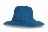 Flat Brim Raffia Sunhat in Sea Blue Madagascan
