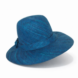 Flat Brim Raffia Sunhat in Sea Blue Madagascan